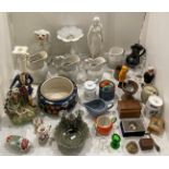 Contents to part of table - assorted ceramics, set of three jugs,