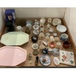 Contents to tray - assorted crested China by W H Goss and Carlton China - Jester, three handled cup,