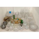 Fifty plus assorted pieces of cut glass vases, dishes, trays, perfume bottles,