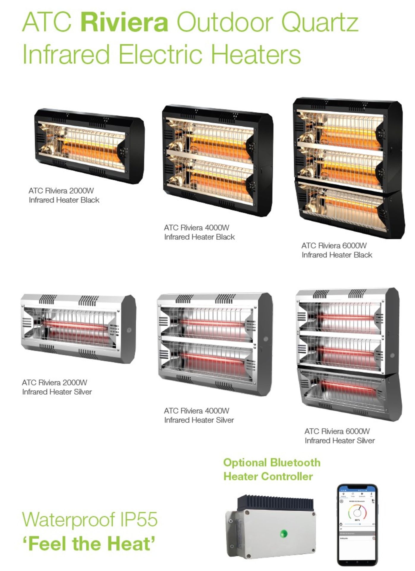 1 x ATC Riviera 4000W Outdoor Quartz Infrared Electric Heater with Black Surround - Boxed, - Image 2 of 5