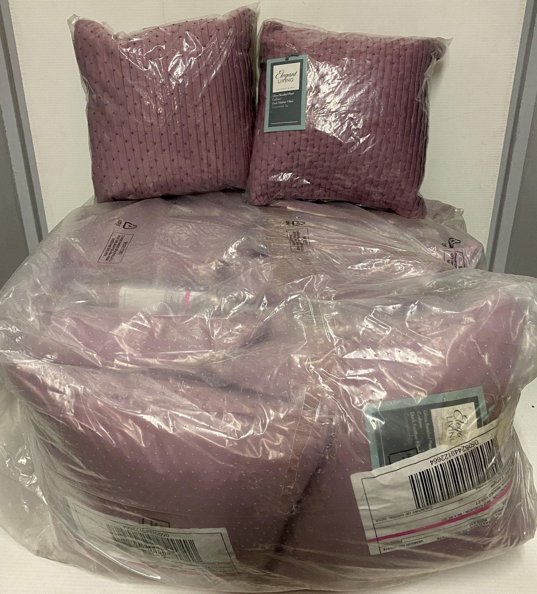 28 x violet glass beaded pleated duck feather filled cushions (2 outer pack) (R12) - Image 2 of 2