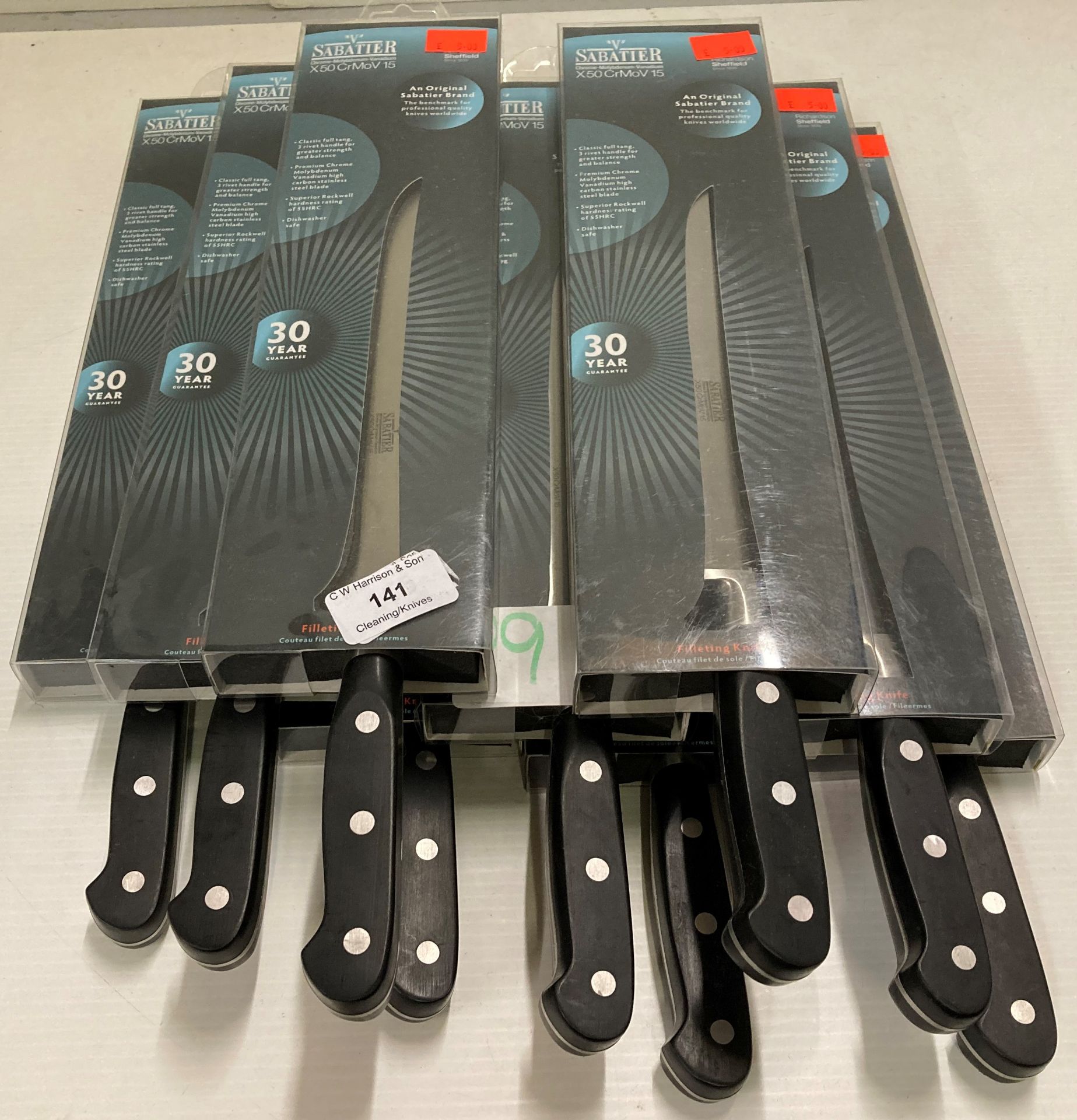 9 x Sabatier X50CrMOV/5 filleting knives (V12)