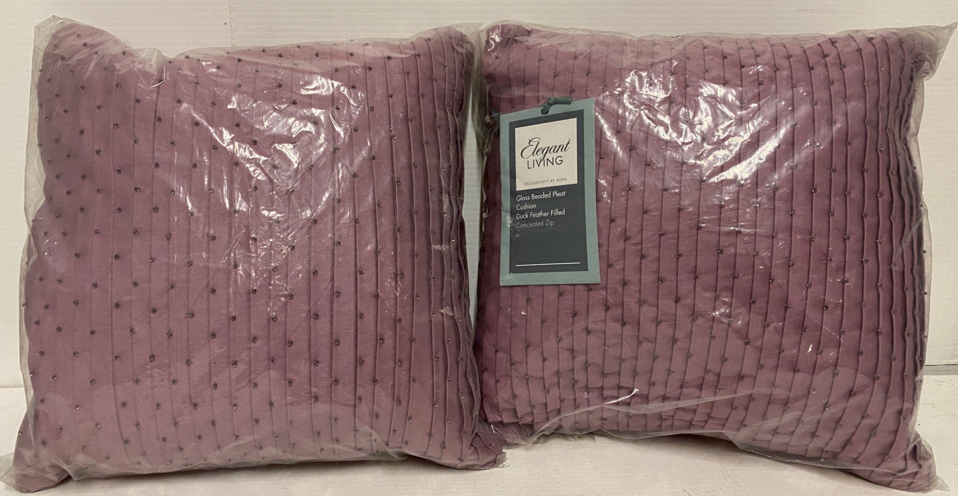 28 x violet glass beaded pleated duck feather filled cushions (2 outer pack) (R12)