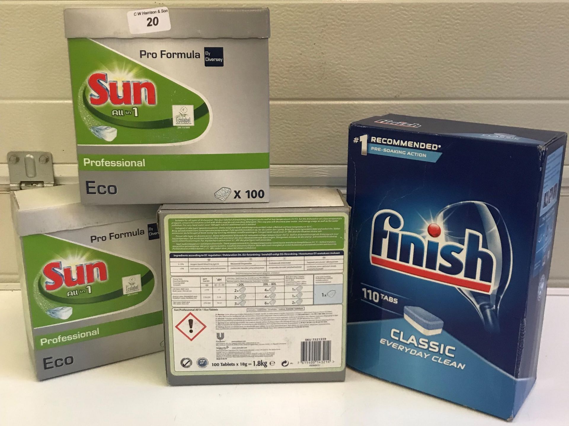 3 x boxes of 100 Diversey Pro Formula Sun all in 1 professional Eco dishwasher tablets and 1 x box