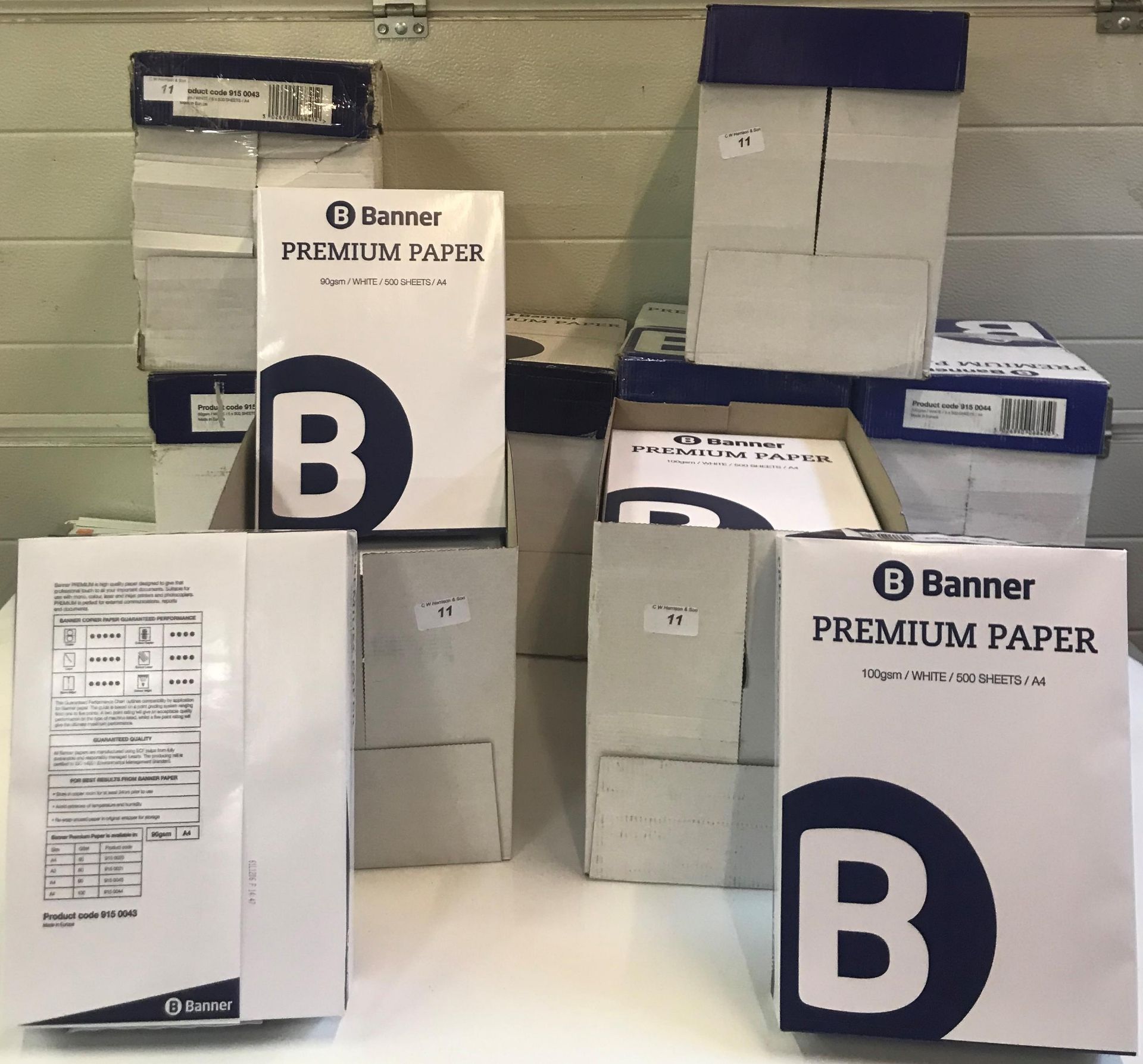 4 x boxes of 5 reams 90g A4 white paper and 4 x boxes of 5 reams 100g A4 white paper