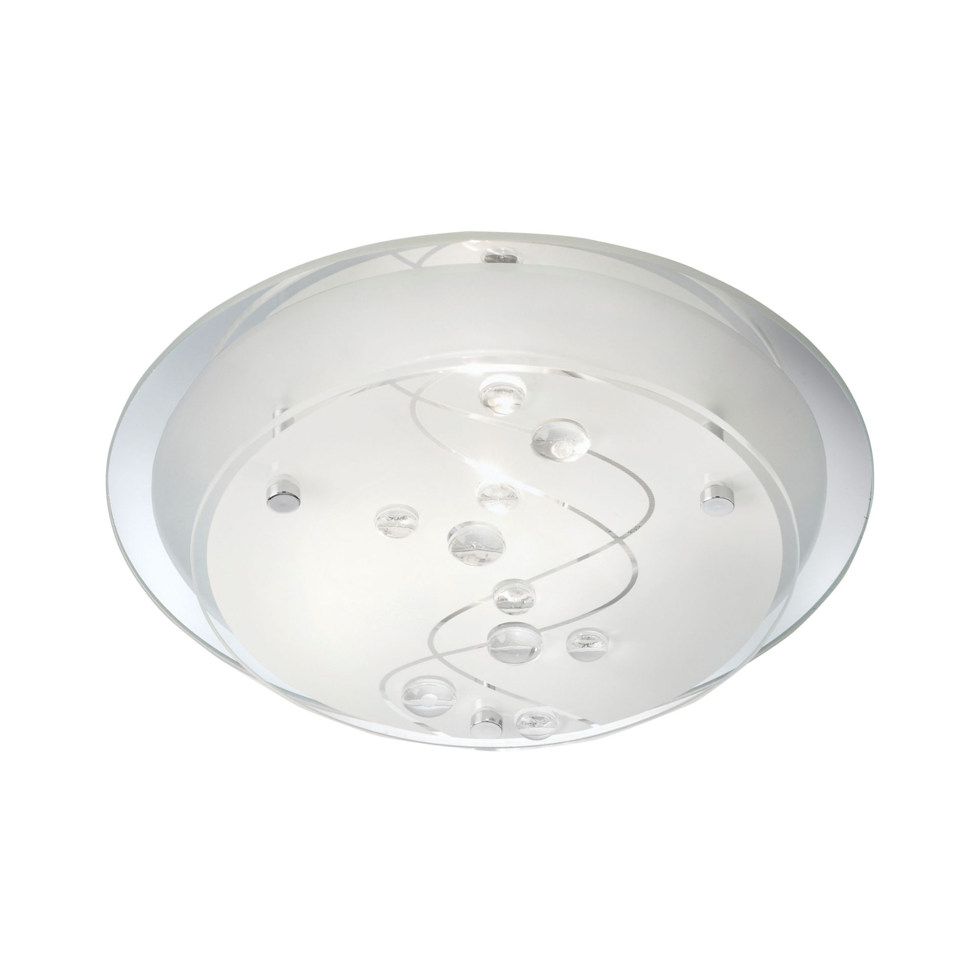 BRAND NEW FLUSH 25CM ROUND CEILING LIGHT WITH CLEAR BEADS ON GLASS, 25CM DIAMETER,