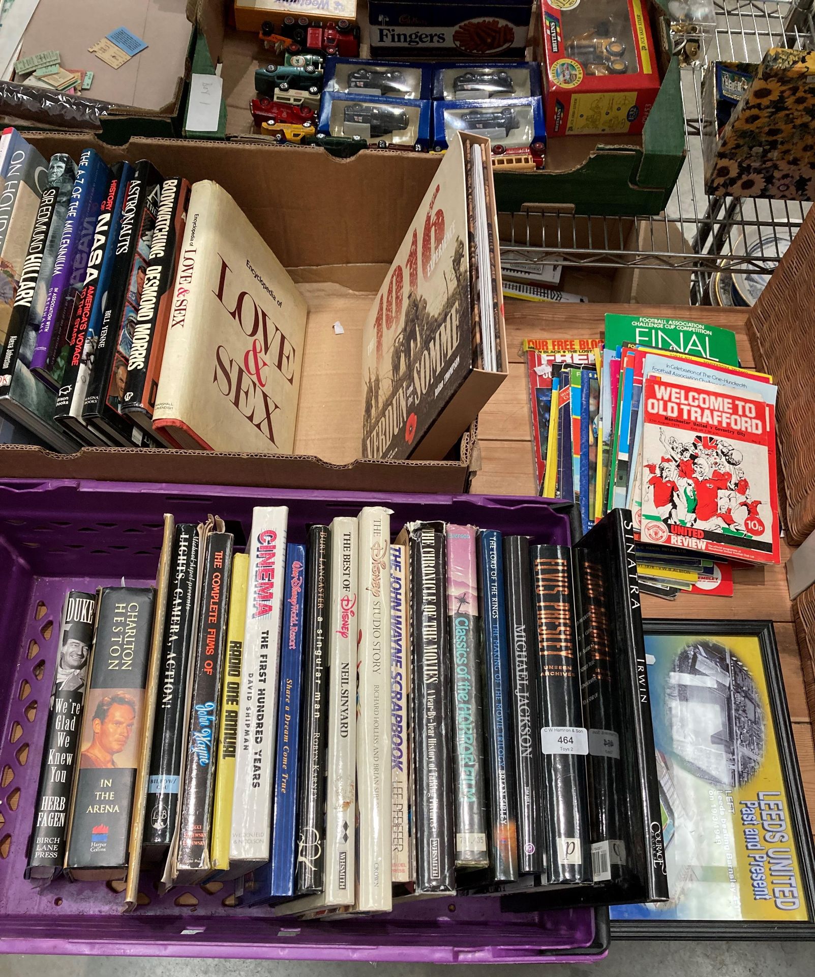 Contents to crate and box (crate not included, property of CWH) - various books on John Wayne,