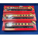 Three assorted Hornby Railways "OO" gauge coaches R.929 B.R.Coach brake second R.928 B.R.