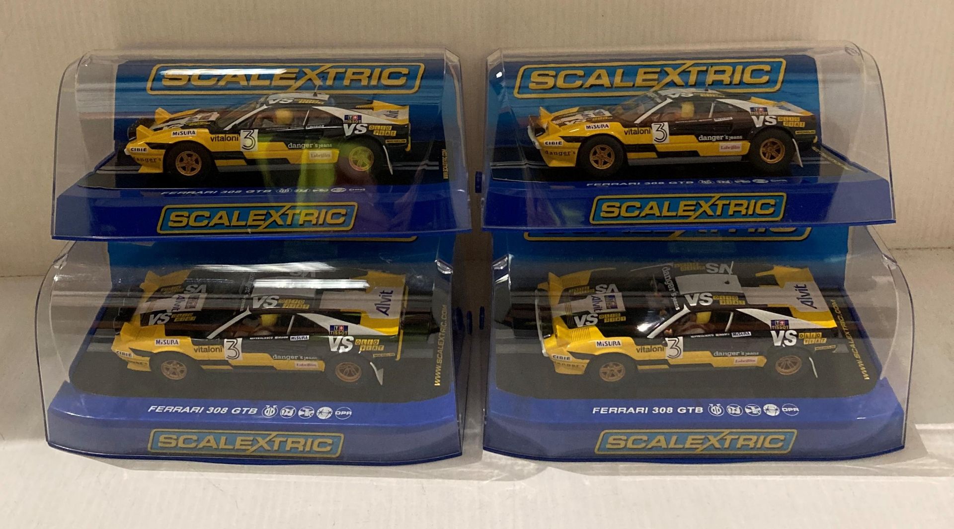 Four "Scalextric" Ferrari - 308 GTB No:3 Makela auto tuning 1977 Cars boxed - unused (S1 QA08) ***