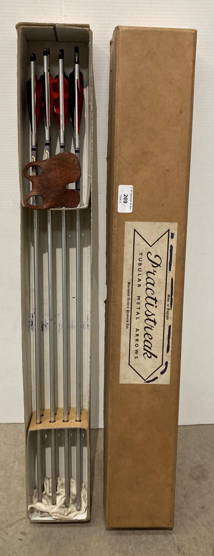Eight Practistreak tubular metal arrows by Sherwood Archery Products Ltd in original box (S1 T1)