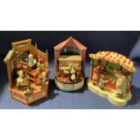 Three assorted Action and Musical wind up display models by Enesco Toy Stand,