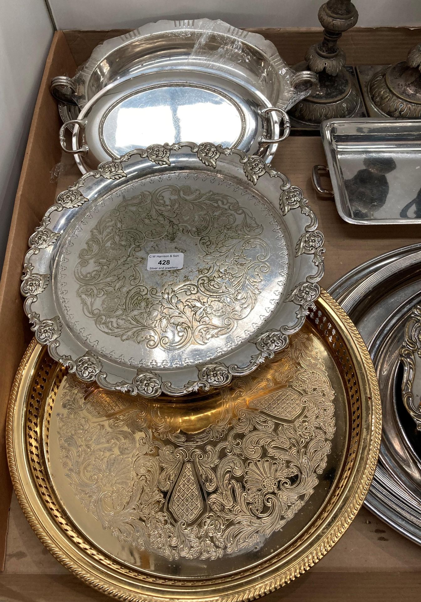 Contents to tray - assorted silver plated items including trays, trophies, - Image 2 of 4