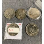 Five South African silver crowns dates 1948, 1949 (2), 1952,