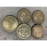 Five South African silver crowns dates 1947, 1948 (2),