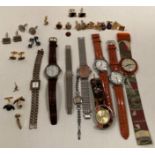 Contents to basket - fourteen pairs of cuff links and nine watches by Hamilton, Accurist,