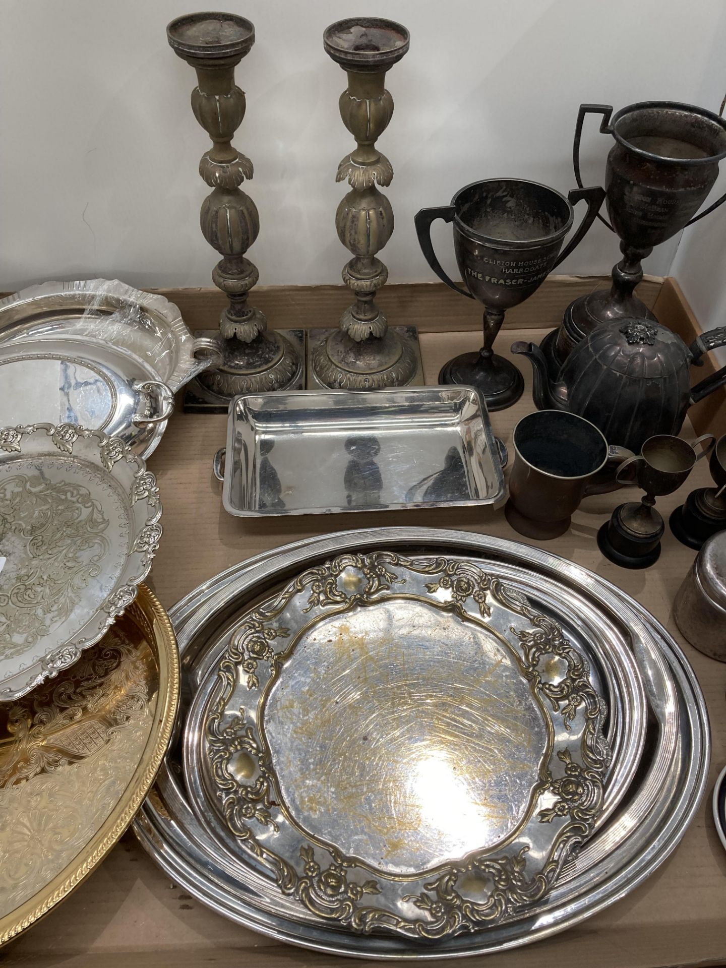 Contents to tray - assorted silver plated items including trays, trophies, - Image 3 of 4