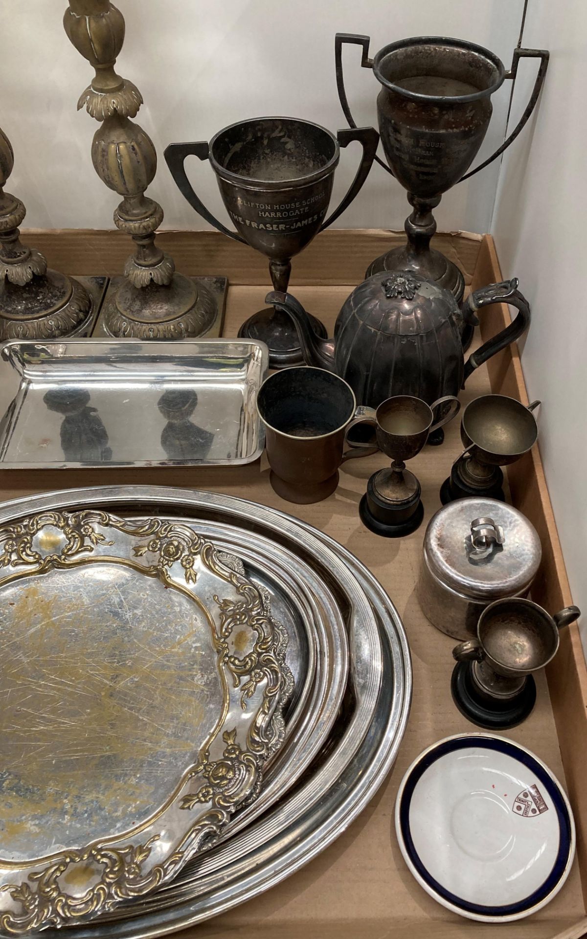 Contents to tray - assorted silver plated items including trays, trophies, - Image 4 of 4