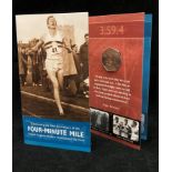 Roger Bannister celebrating the fiftieth anniversary of the four minute mile 50 pence coin in