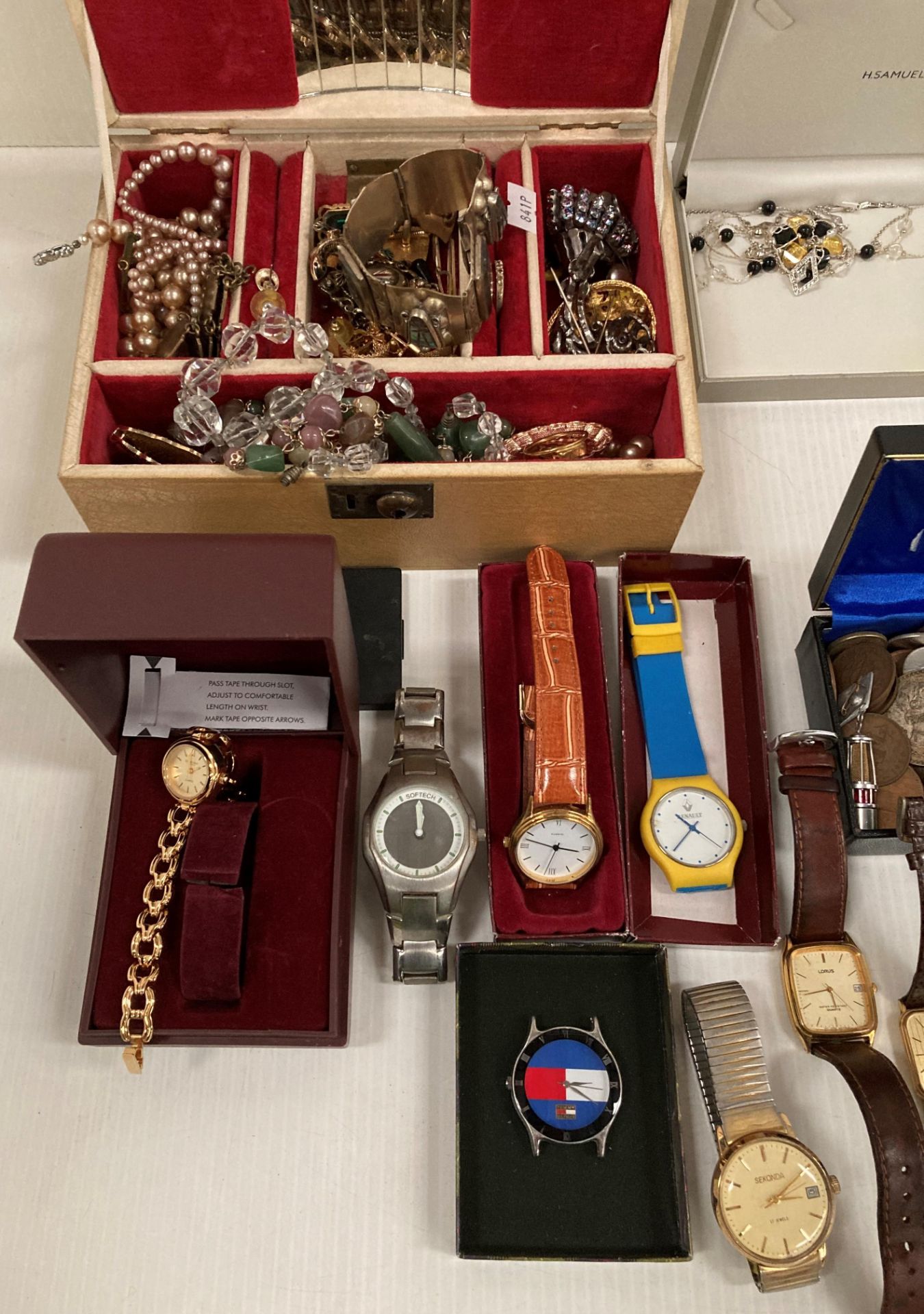 Contents to tray and jewellery box - costume jewellery, seven watches by Rotary, Sekonda, Renault, - Image 2 of 3