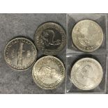 Five South African silver crowns dates 1948, 1949 (2),