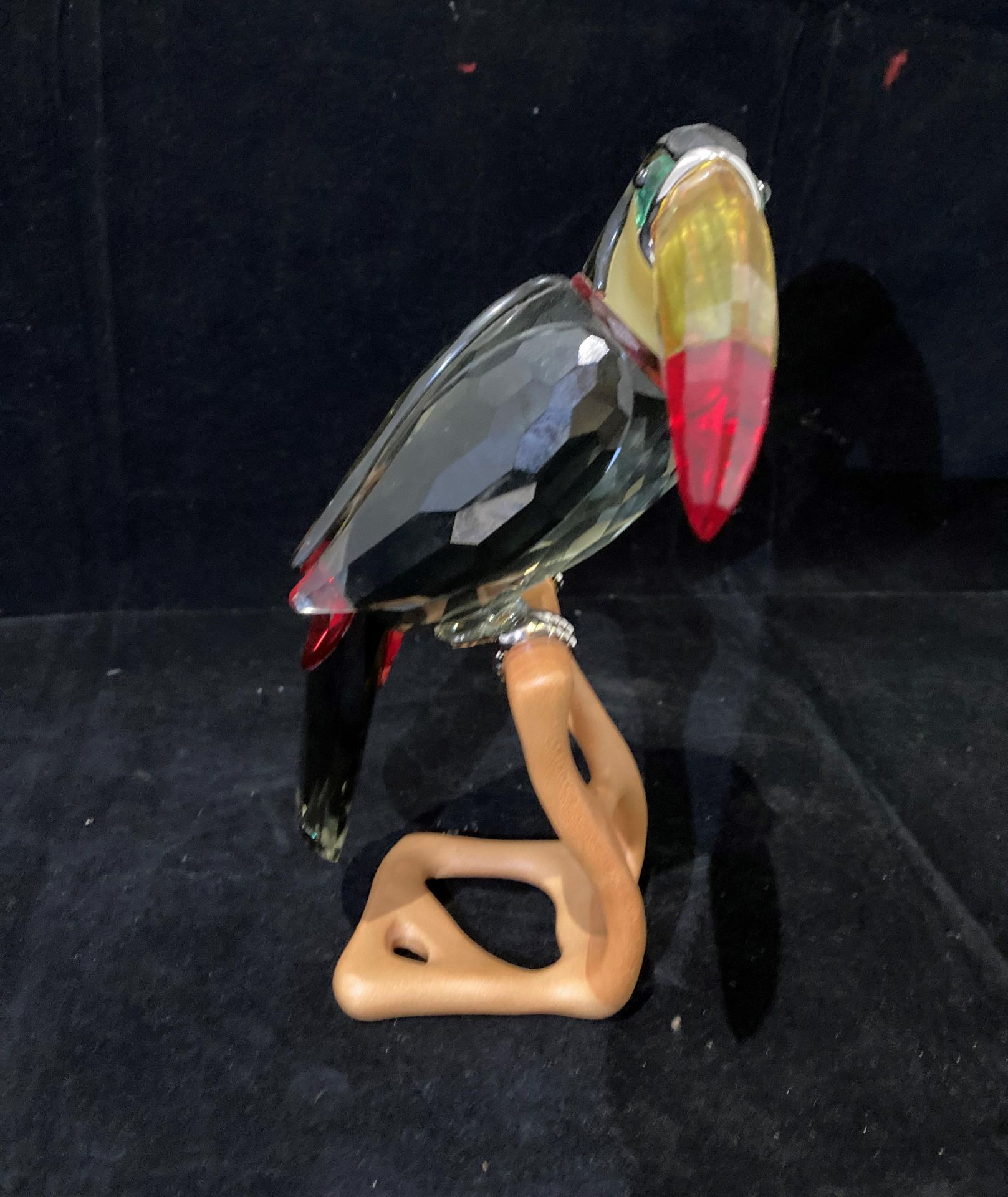 A Swarovski Paradise Birds Toucan in black diamond crystal on moulded wood stand 20. - Image 3 of 16