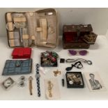 Contents to tray - costume jewellery including necklaces, silver ring,