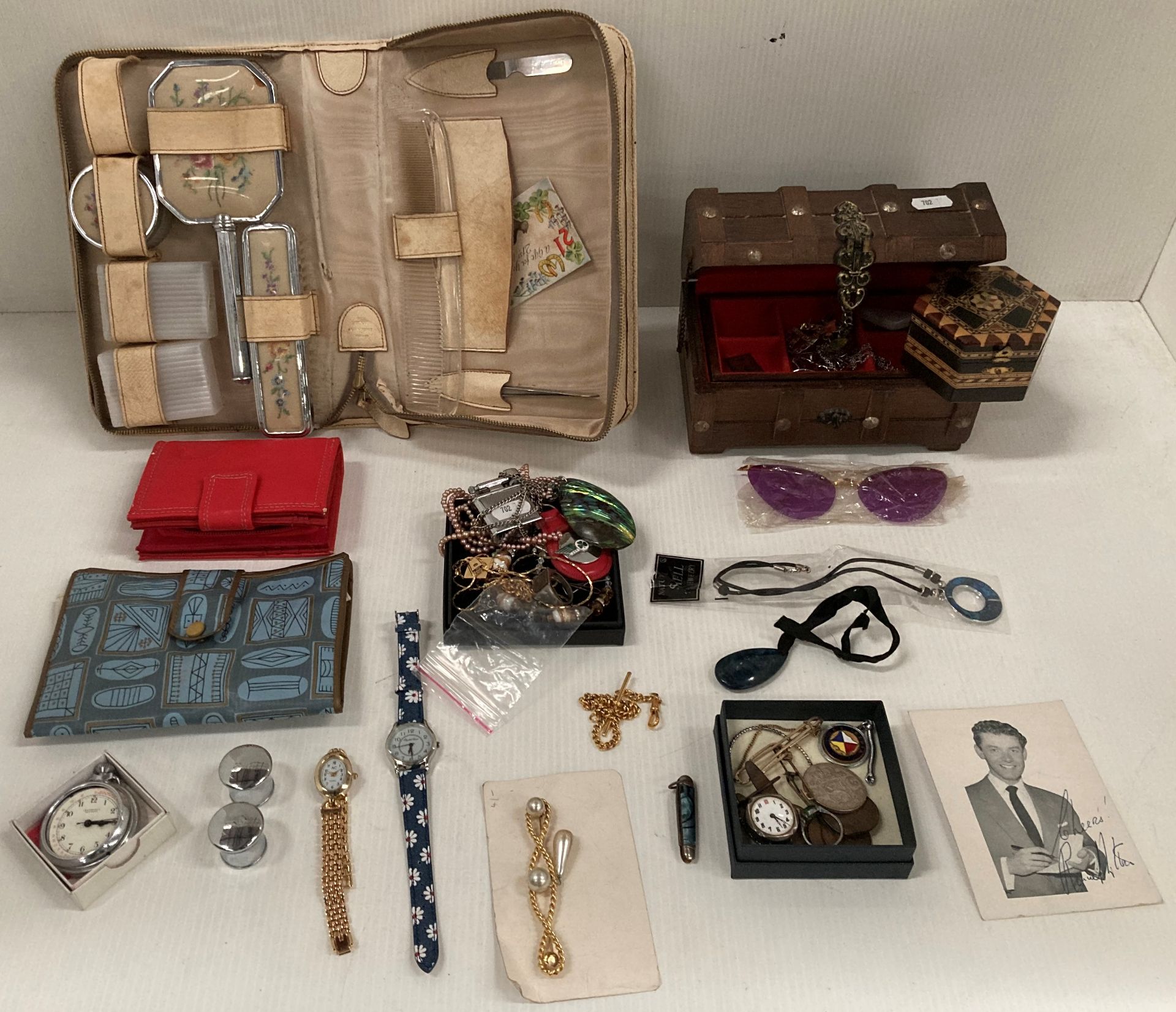 Contents to tray - costume jewellery including necklaces, silver ring,