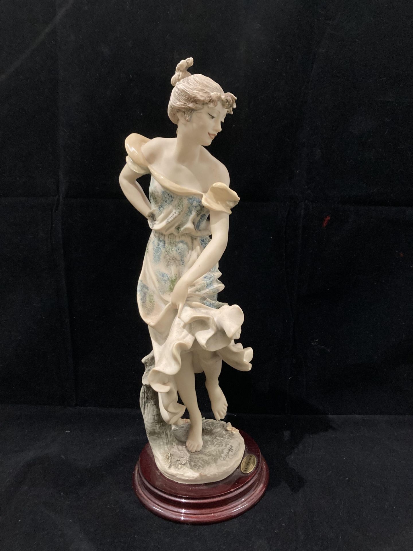 A Florence Guiseppe Armani Art female figurine on wood base 38cm complete with box