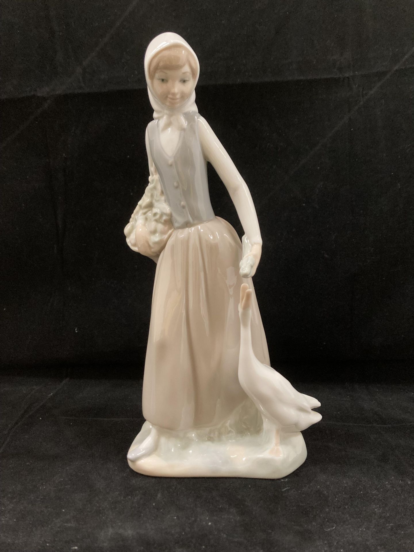 A Nao porcelain figurine of a girl feeding a goose 23cm high, - Image 2 of 7