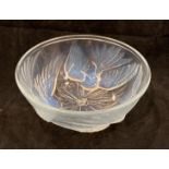 An Art Deco glass dish with three moulded birds in relief, 18.