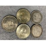 Five South African silver crowns dates 1948, 1949, 1951, 1952,