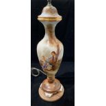 A continental style Porcelain table lamp on onyx base with coloured scene of young lovers in a