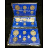 Three Great Britain packaged Queen Victoria Jubilee coin sets 1887-1889 (all six piece)