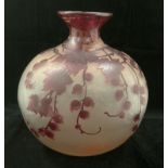 Legras (French) globular glass vase with narrow flared neck 25cm high with hole to base for lamp