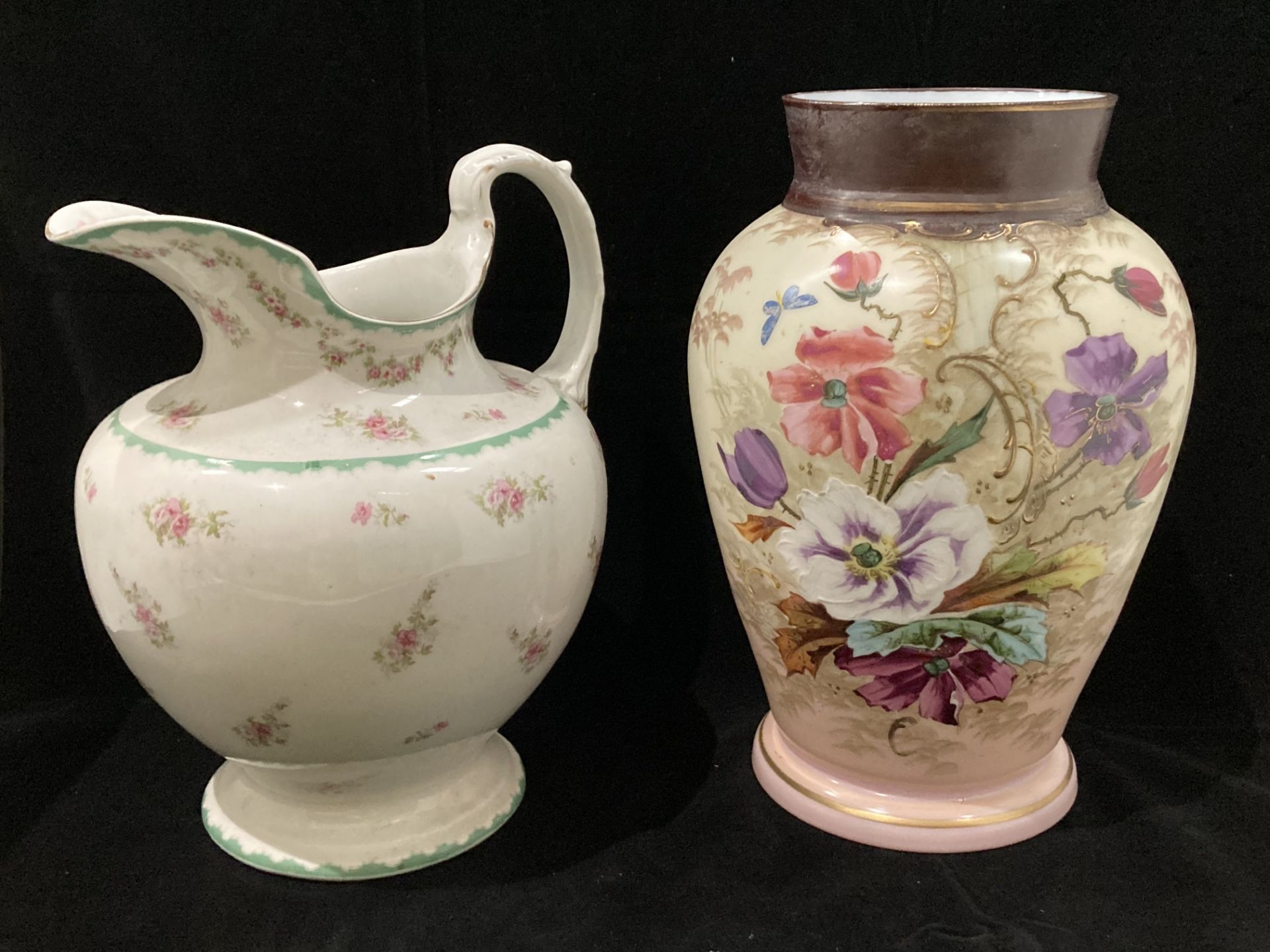 A John Maddock and Sons Ltd Royal Vitreous white floral patterned jug 30cm high,