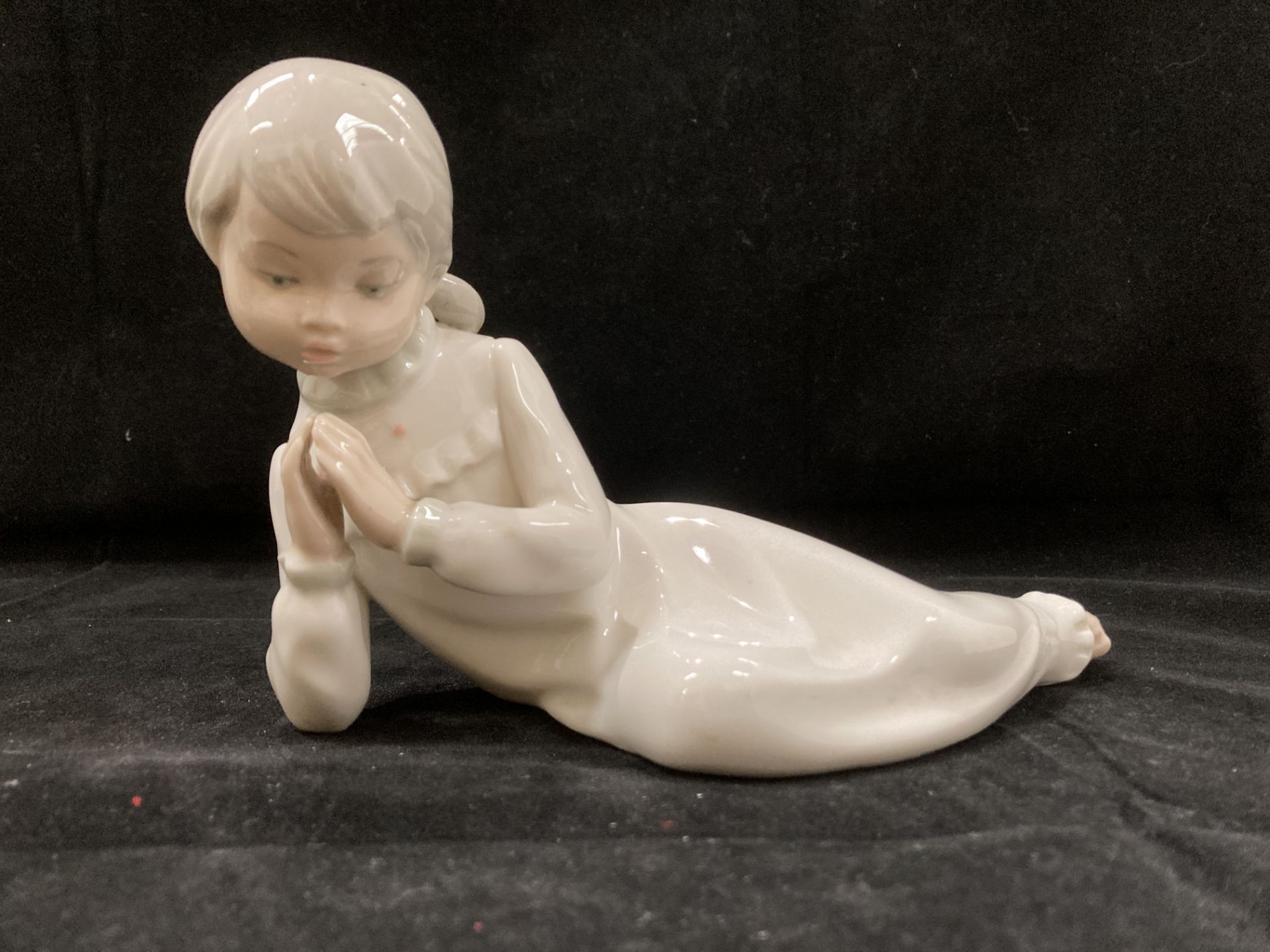 A Nao porcelain figurine of a girl feeding a goose 23cm high, - Image 4 of 7