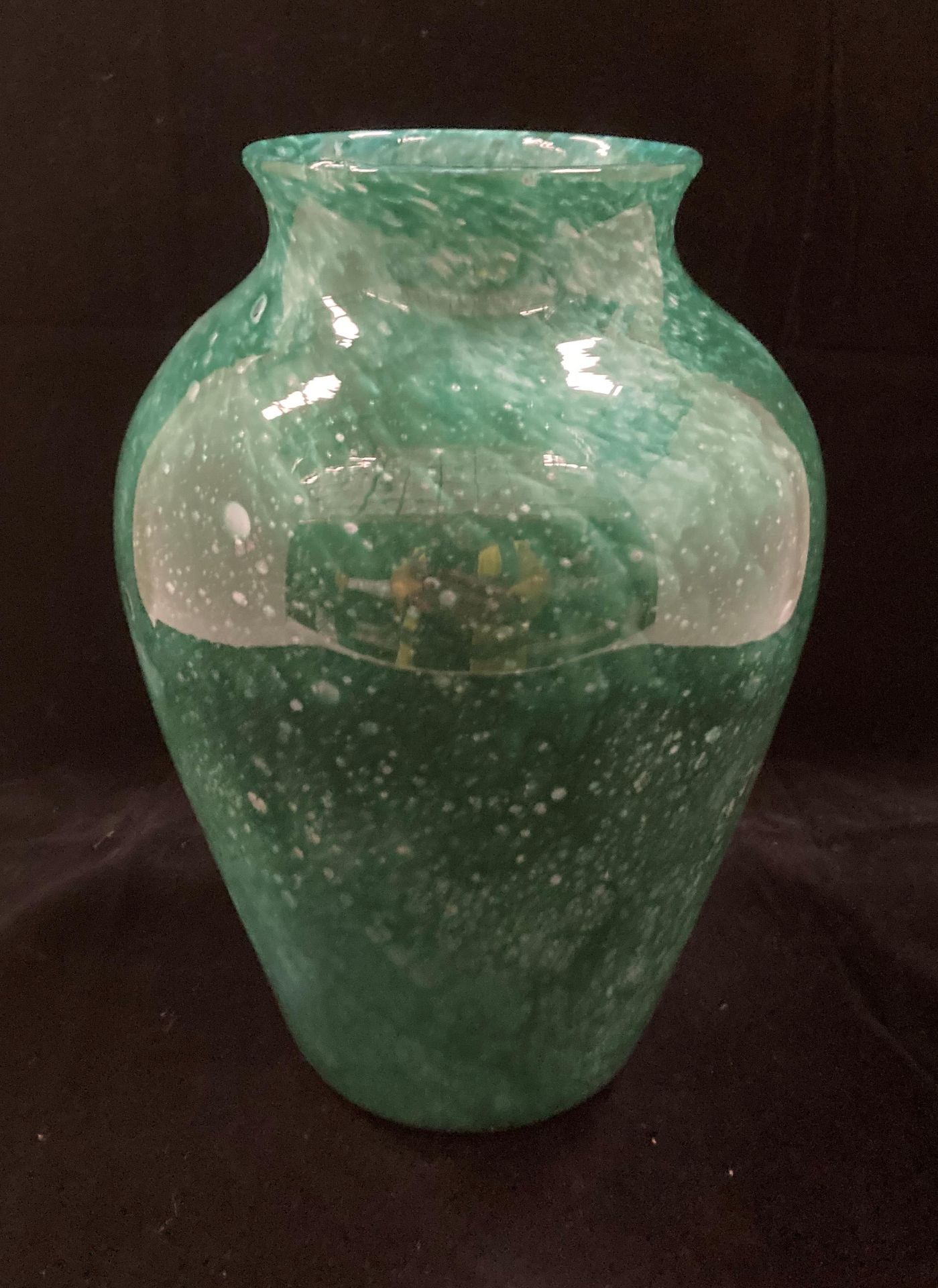 A Whitefriars cloudy green glass vase 26cm high