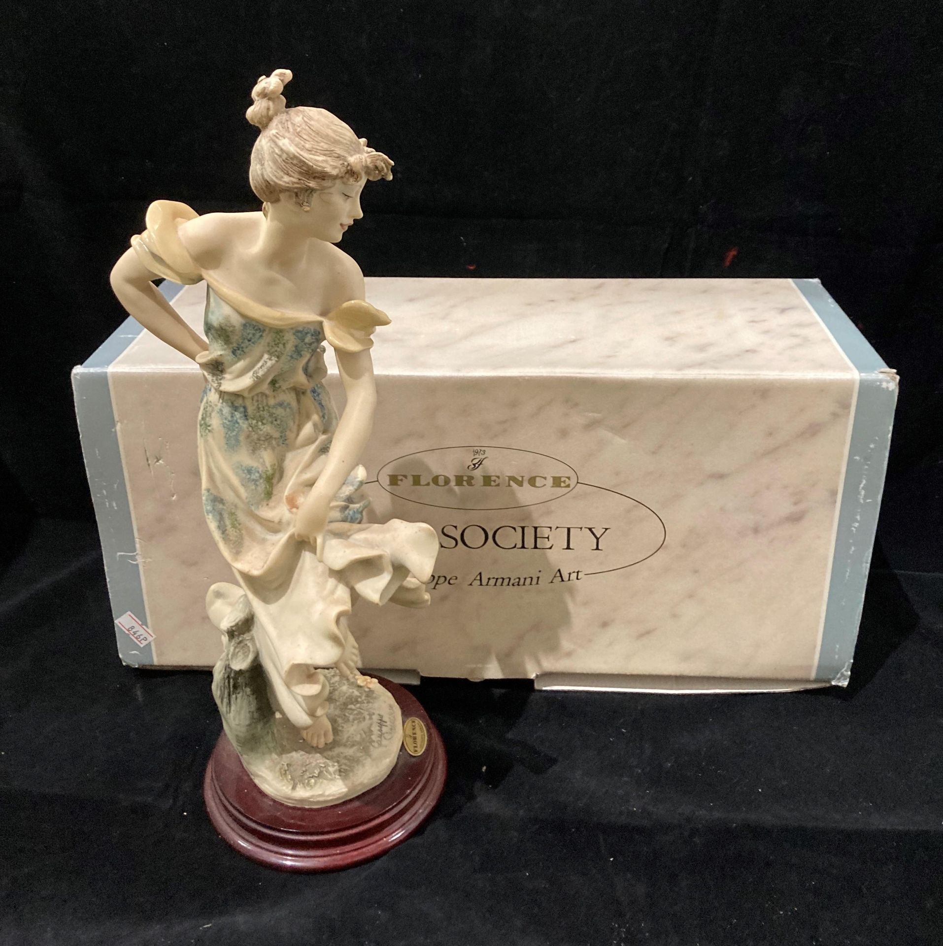 A Florence Guiseppe Armani Art female figurine on wood base 38cm complete with box - Image 4 of 4