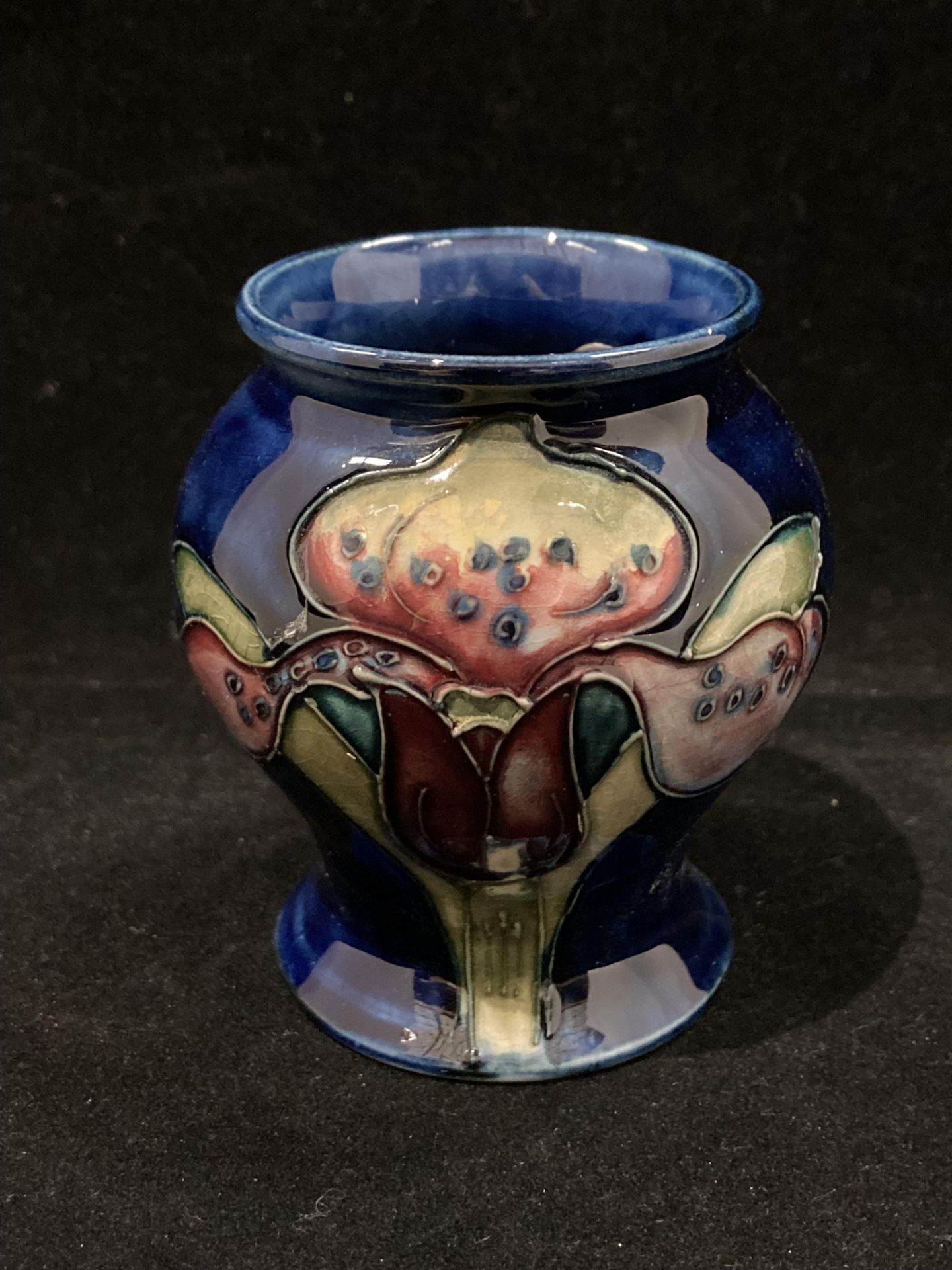 A small Moorcroft blue anemone glazed vase 8. - Image 2 of 3