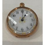 14ct European gold engraved pocket watch with white enamelled face.