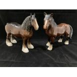 A Beswick brown shire horse 26cm x 23cm high and another brown shire horse (2)