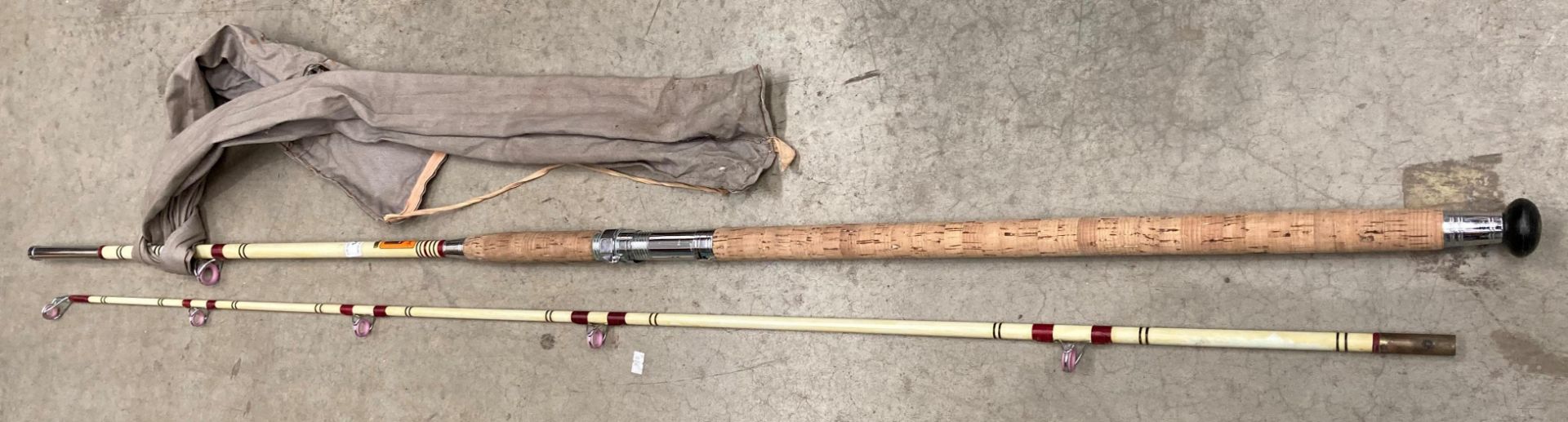 A Marco The Dover Sea Rod Elastiglas two piece fishing rod approximately length 10'2" complete with