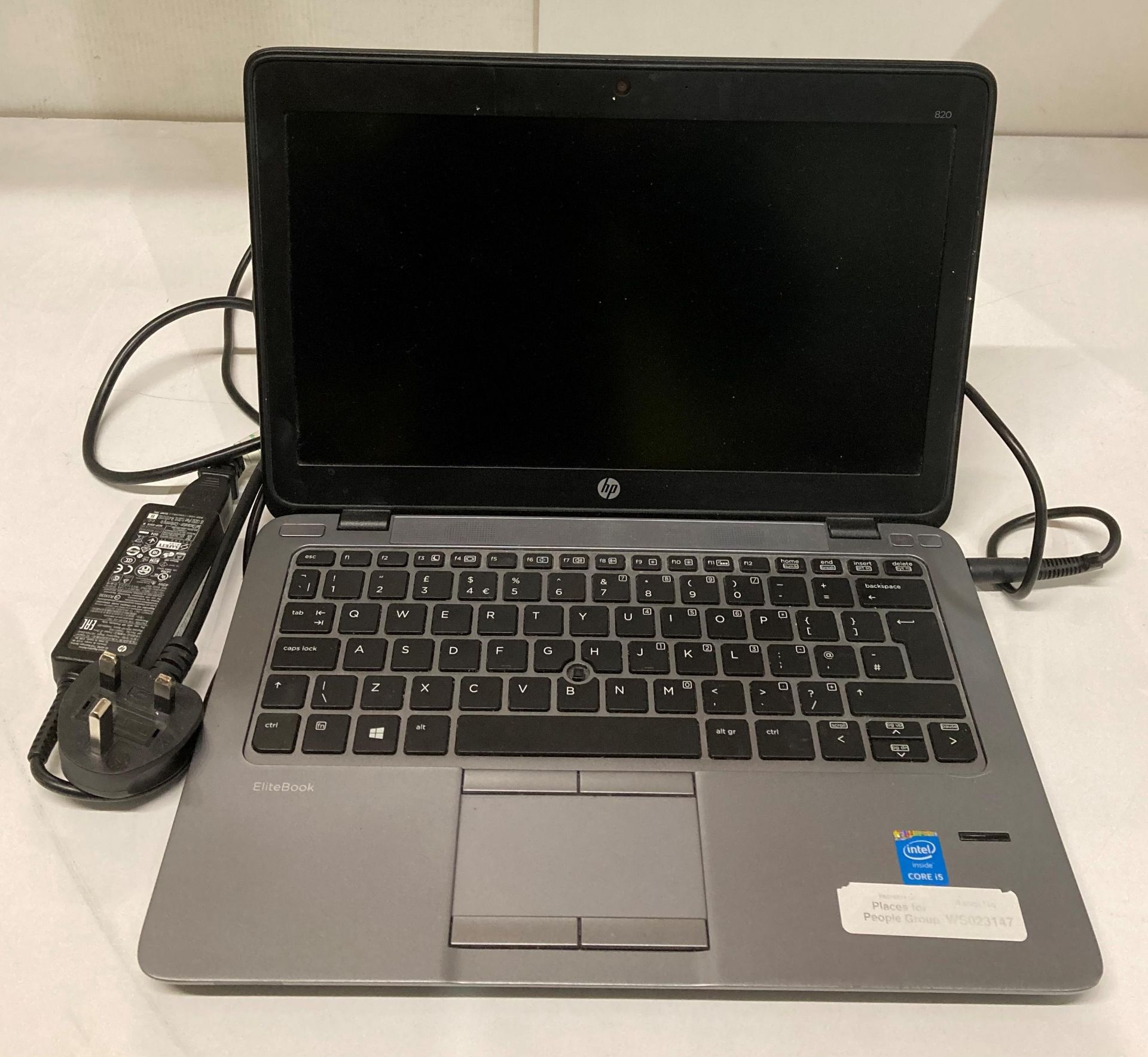 HP Elitebook 820 G2 i5 laptop, 4GB RAM, 500GB Hard Drive with power supply.