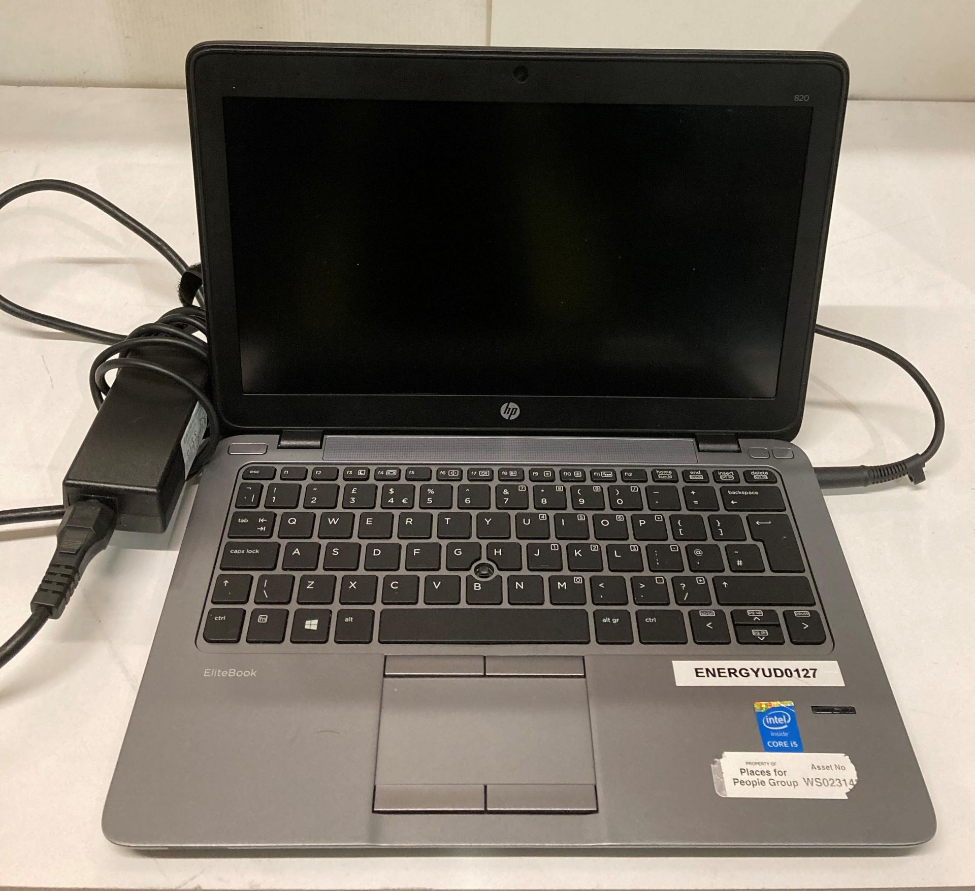 HP Elitebook 820 G2 i5 laptop, 4GB RAM, 500GB Hard Drive with power supply.