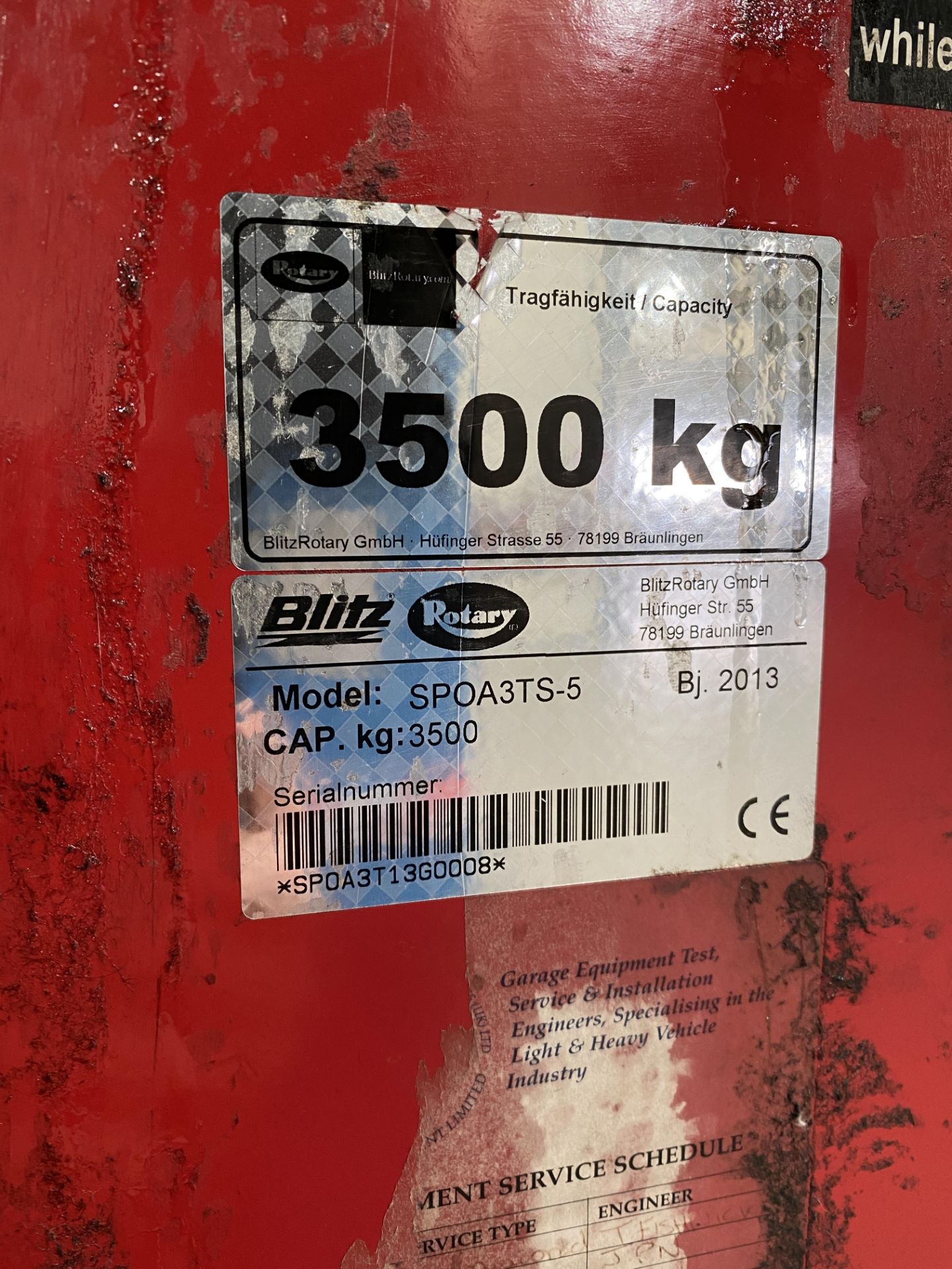 A Rotary Lift SPOA3TS-5 3500kg Capacity Red 2 Post Lift, - Image 6 of 10