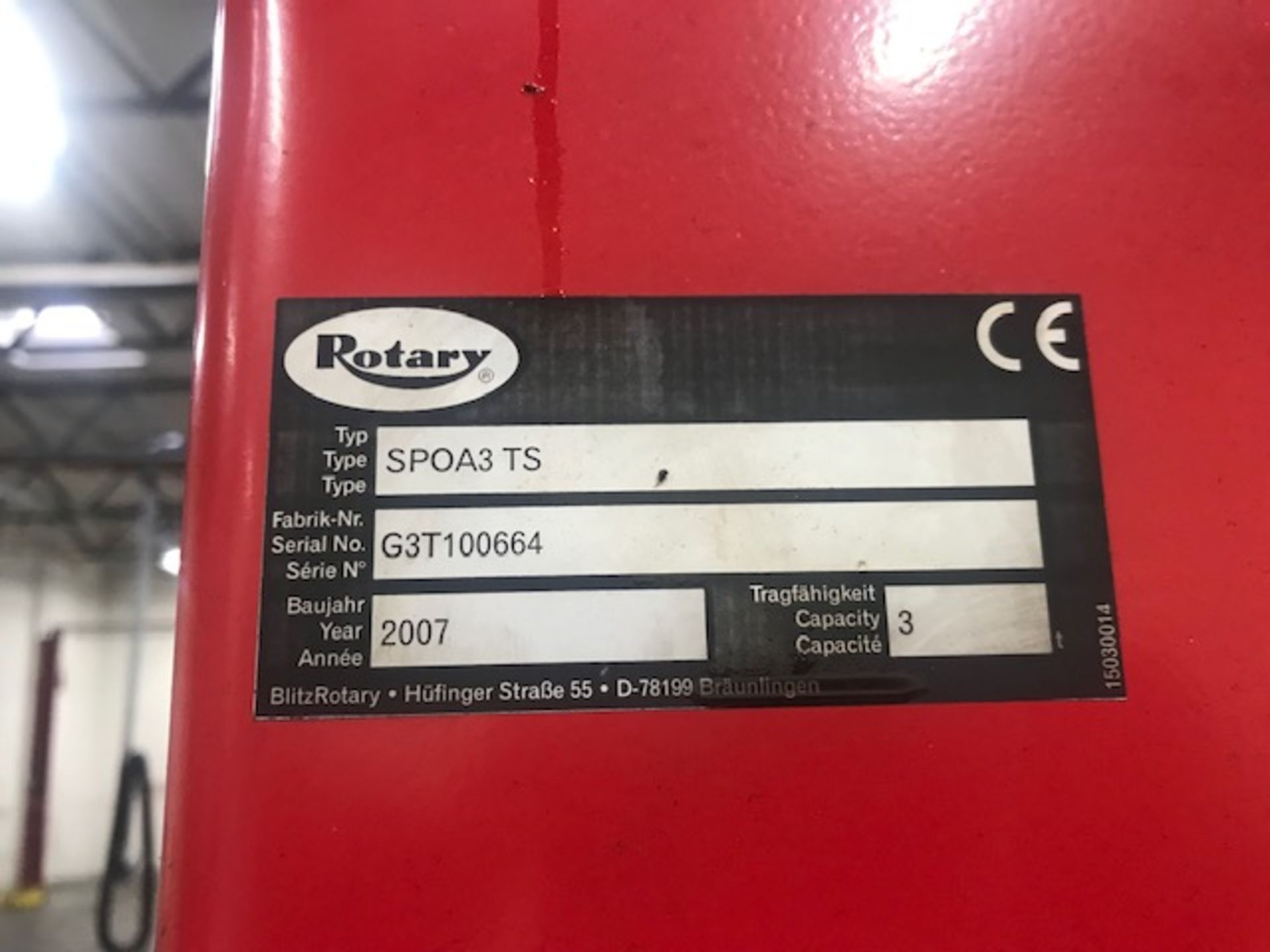 A Rotary Lift SPOA3TS SWL 3000kg Red 2 Post Lift, YOM 2007, sn. - Image 8 of 8