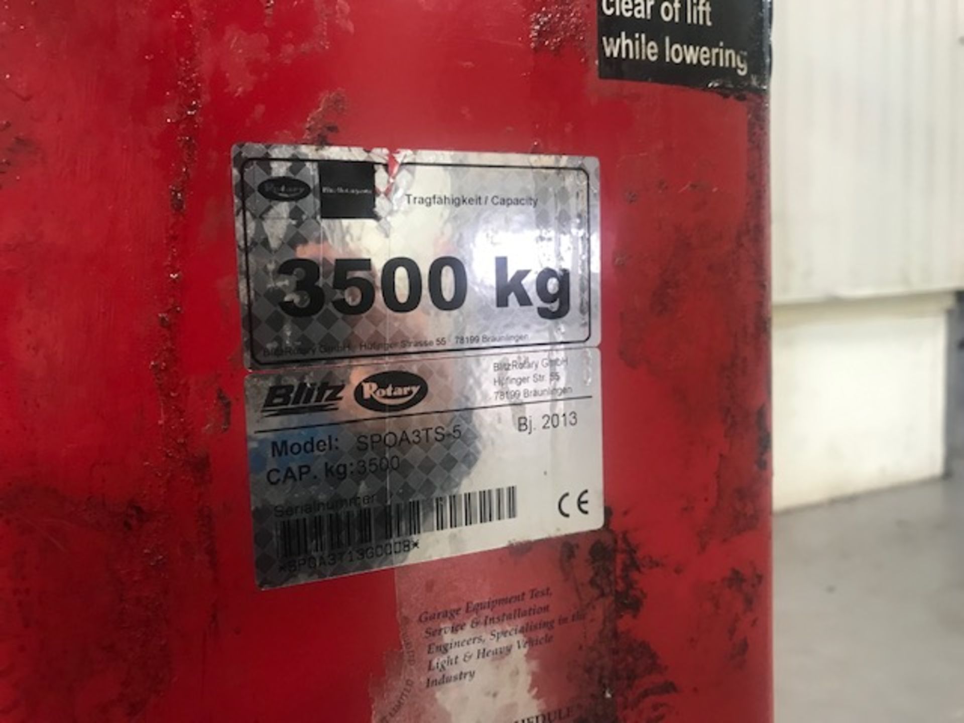 A Rotary Lift SPOA3TS-5 3500kg Capacity Red 2 Post Lift, - Image 10 of 10