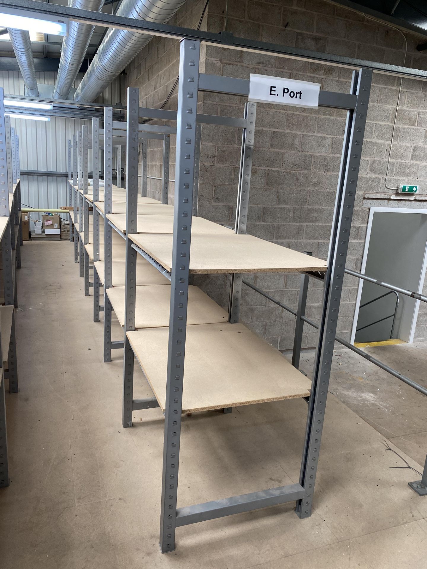 23 x Bays of Slot Together Grey Metal Parts Racking with Chipboard Shelving. - Image 2 of 8