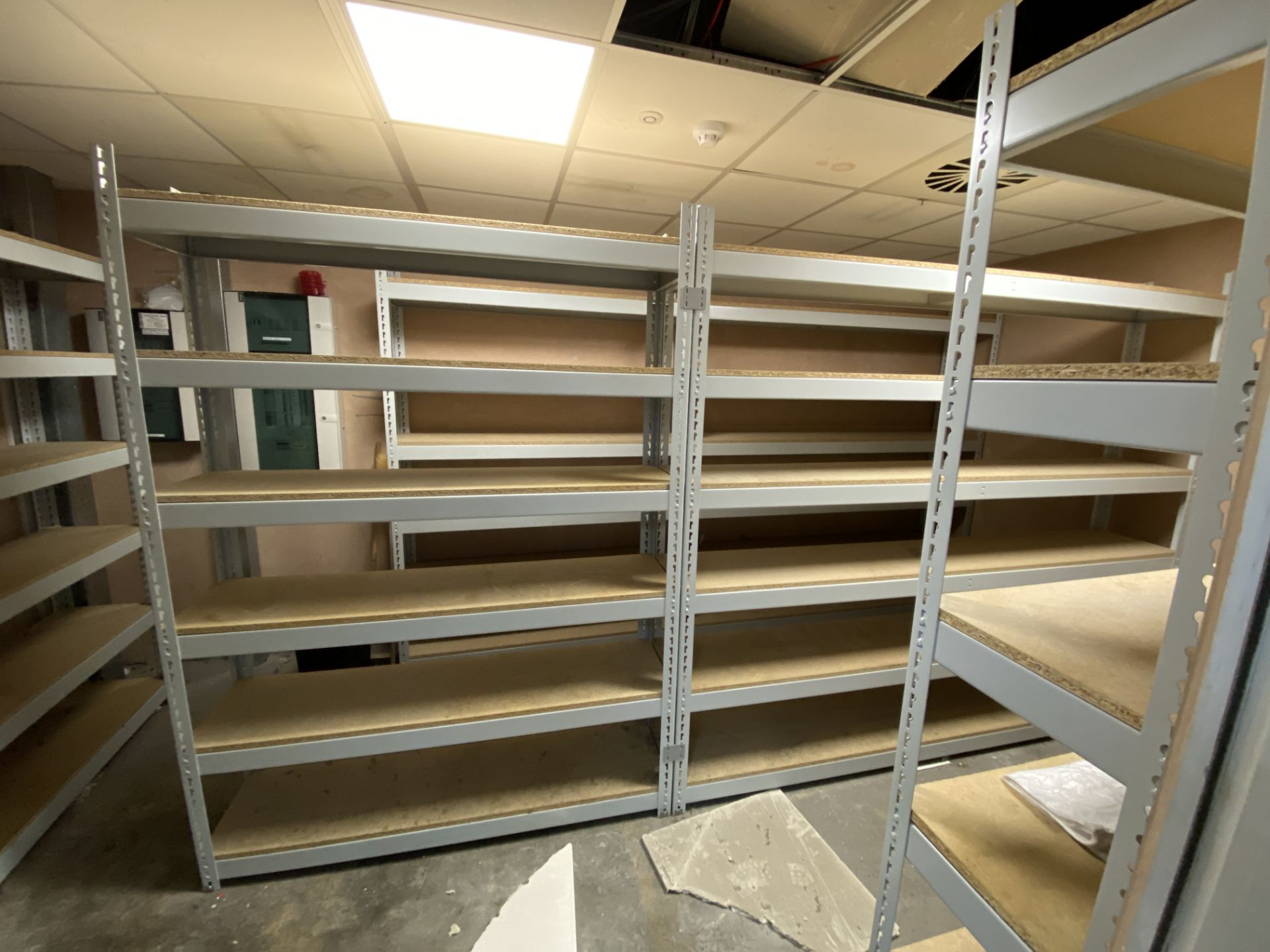 8 x Bays of Height Adjustable 6 Shelf Racking with chipboard shelves. Various widths.