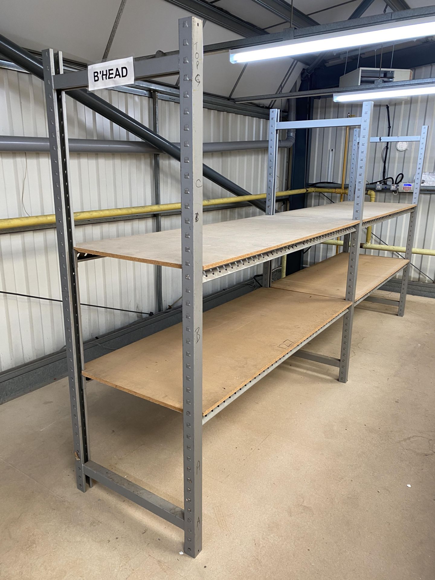 23 x Bays of Slot Together Grey Metal Parts Racking with Chipboard Shelving. - Image 6 of 8